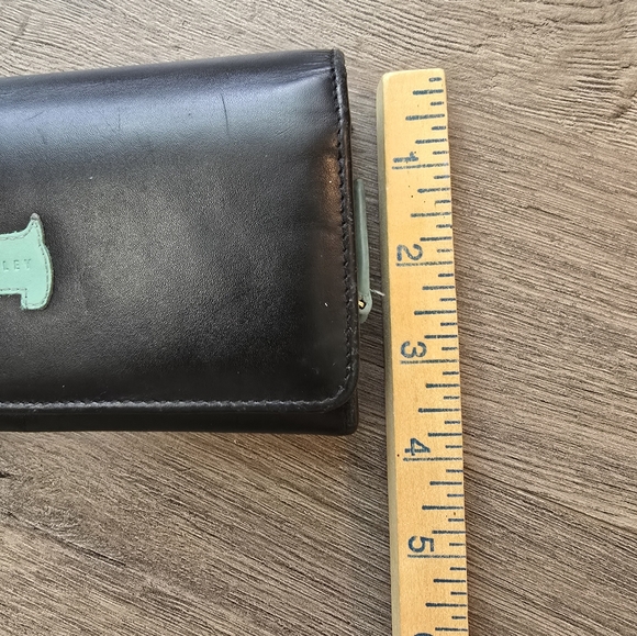 Radley London Heritage Scotty Black Teal Large Leather Flapover Wallet - Picture 5 of 12